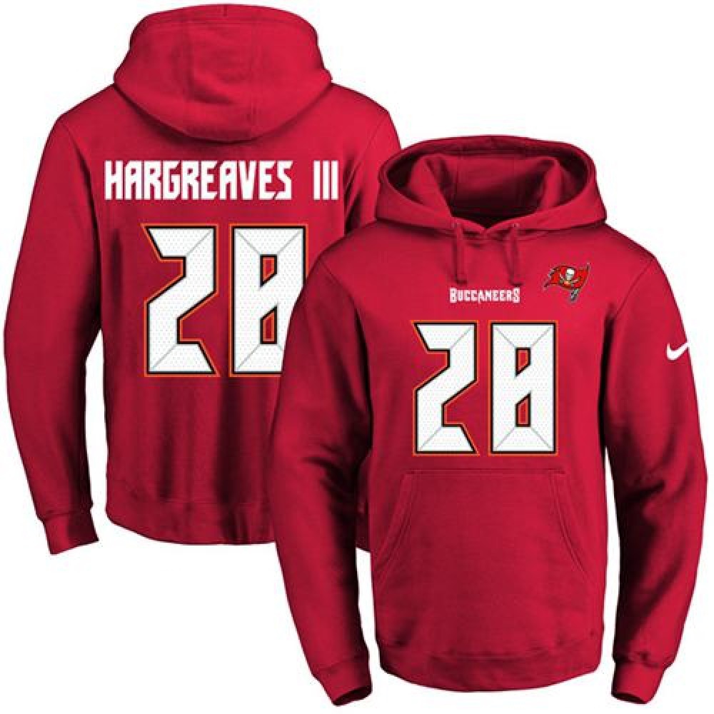 Buccaneers #28 Vernon Hargreaves III Red Name & Number Pullover NFL Hoodie 1