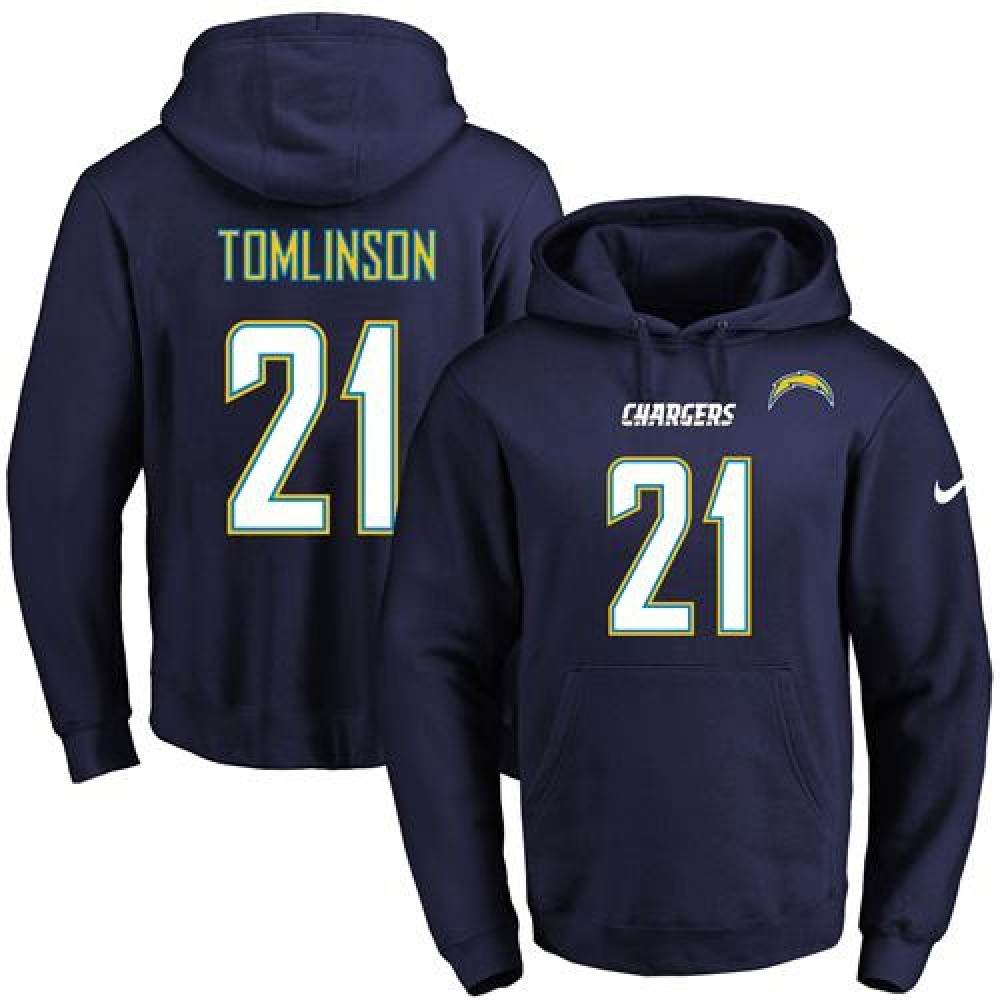 Chargers #21 LaDainian Tomlinson Navy Blue Name & Number Pullover NFL Hoodie 1