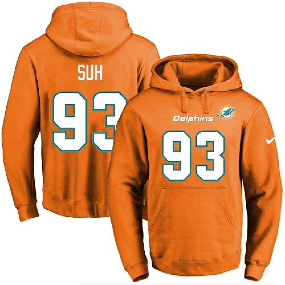 Dolphins #93 Ndamukong Suh Orange Name & Number Pullover NFL Hoodie 1