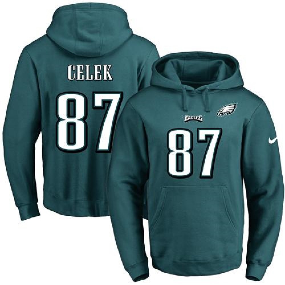 Eagles #87 Brent Celek Midnight Green Name & Number Pullover NFL Hoodie 1
