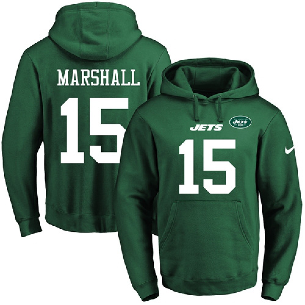 Jets #15 Brandon Marshall Green Name & Number Pullover NFL Hoodie 1
