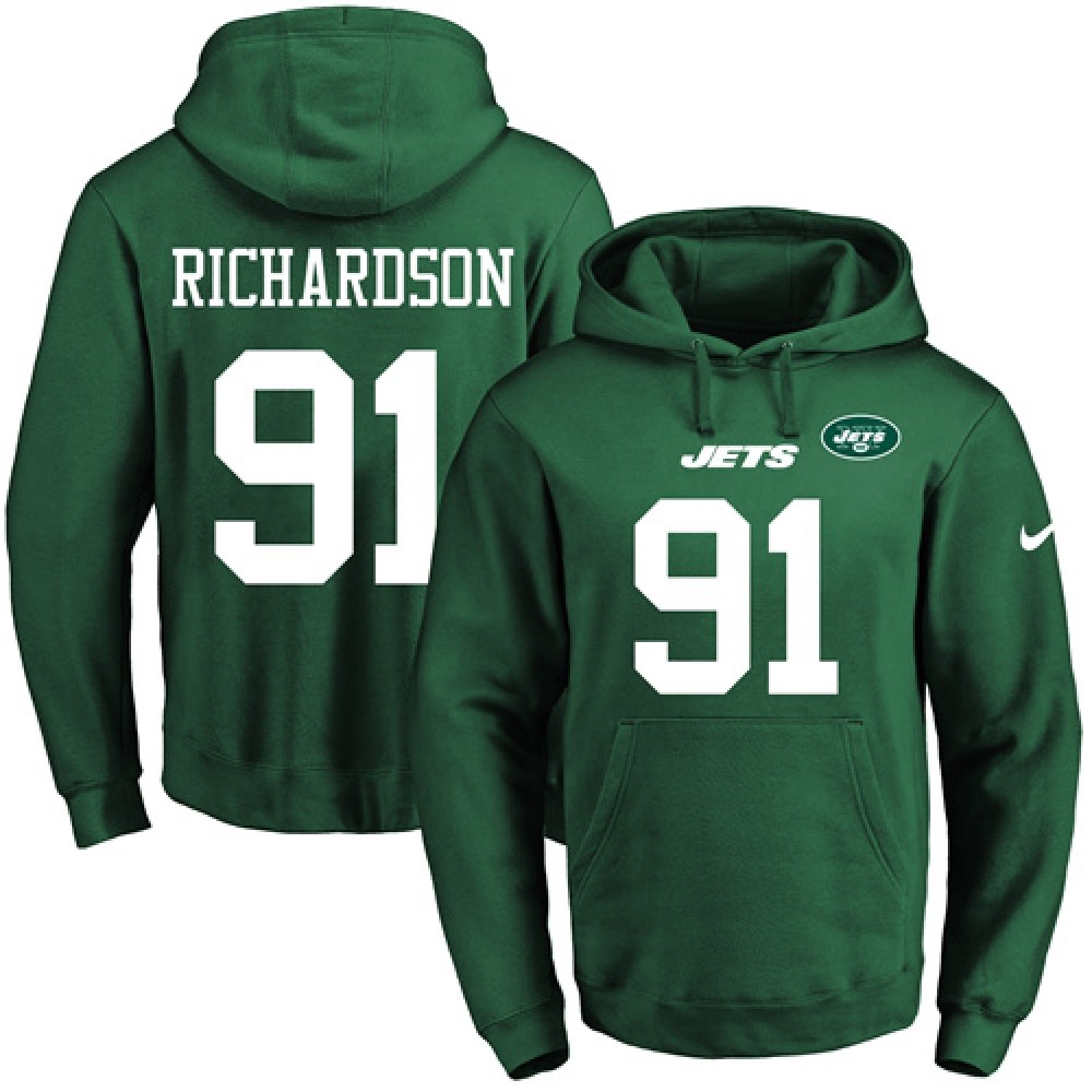 Jets #91 Sheldon Richardson Green Name & Number Pullover NFL Hoodie 1