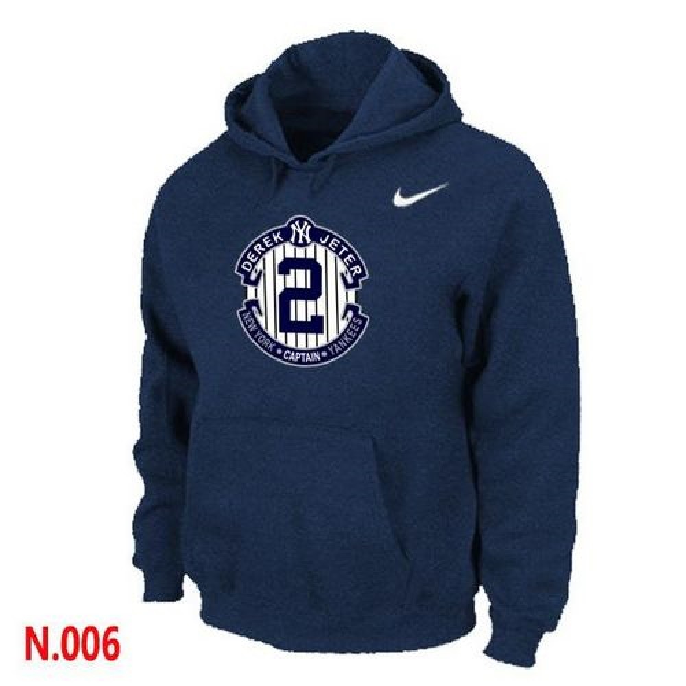New York Yankees #2 Derek Jeter Official Final Season Commemorative Logo Pullover Hoodie Dark Blue 1