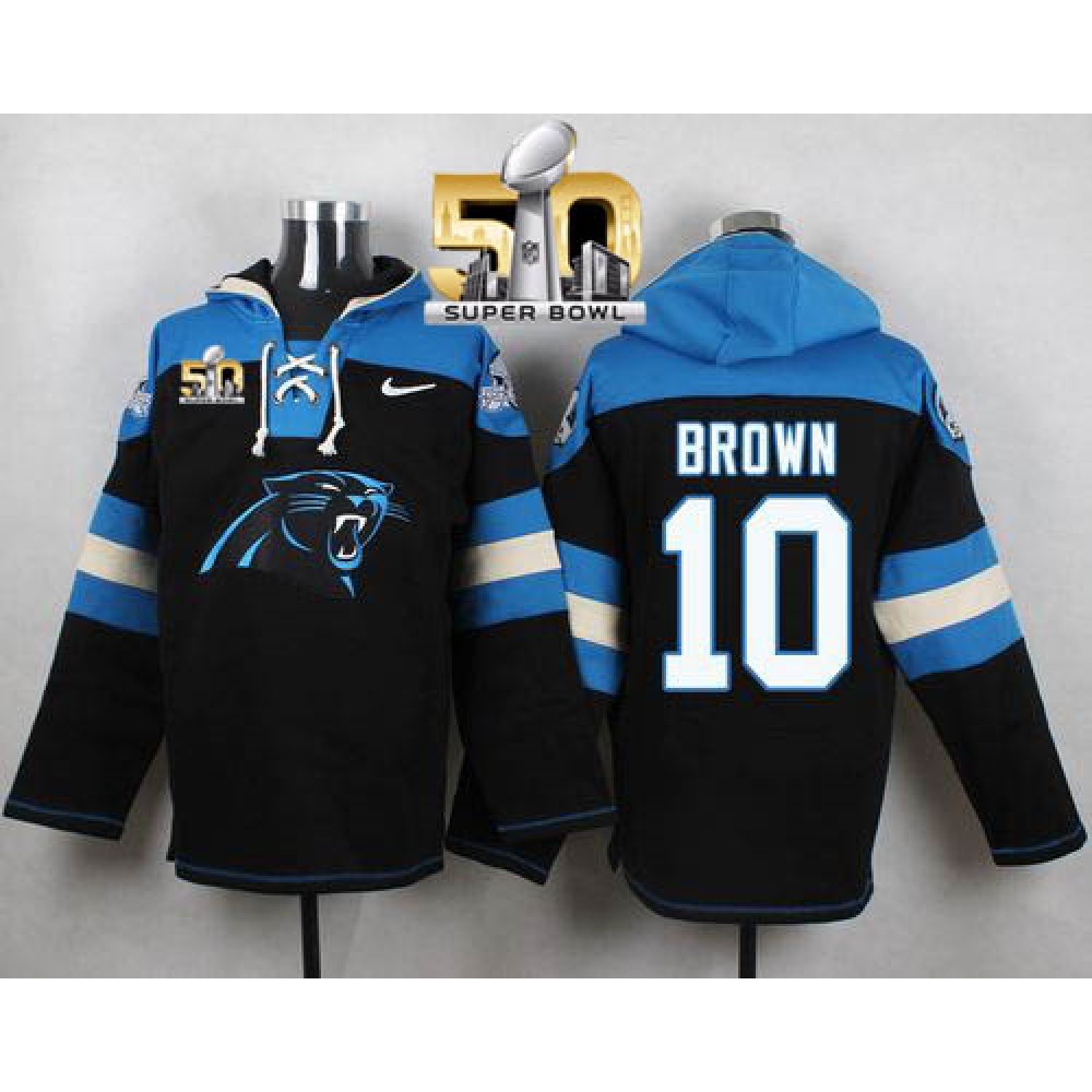 Panthers #10 Corey Brown Black Super Bowl 50 Player Pullover NFL Hoodie 1