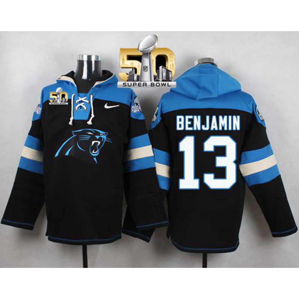 Panthers #13 Kelvin Benjamin Black Super Bowl 50 Player Pullover NFL Hoodie 1