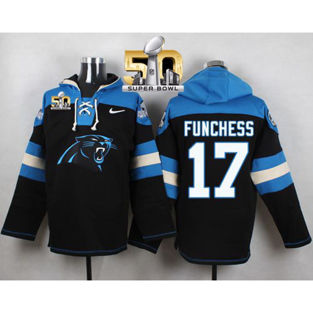 Panthers #17 Devin Funchess Black Super Bowl 50 Player Pullover NFL Hoodie 1