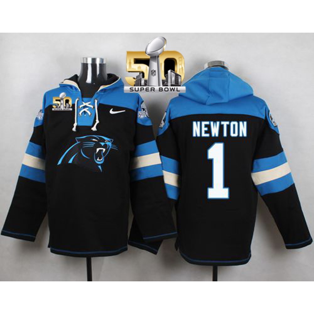 Panthers #1 Cam Newton Black Super Bowl 50 Player Pullover NFL Hoodie 1