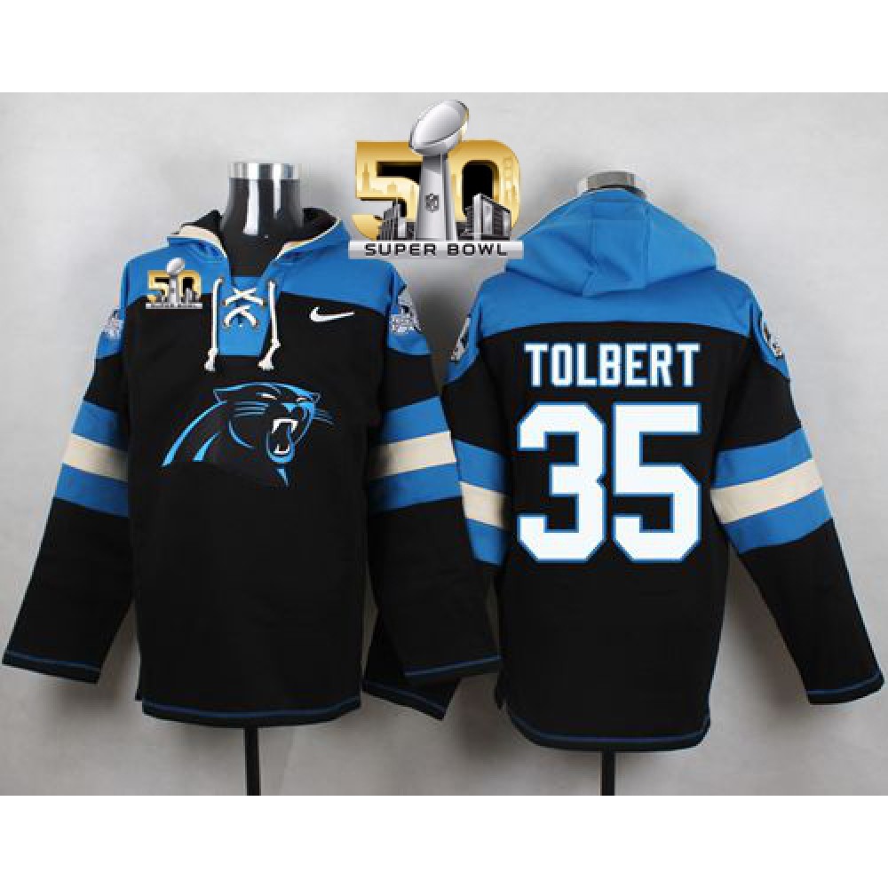 Panthers #35 Mike Tolbert Black Super Bowl 50 Player Pullover NFL Hoodie 1