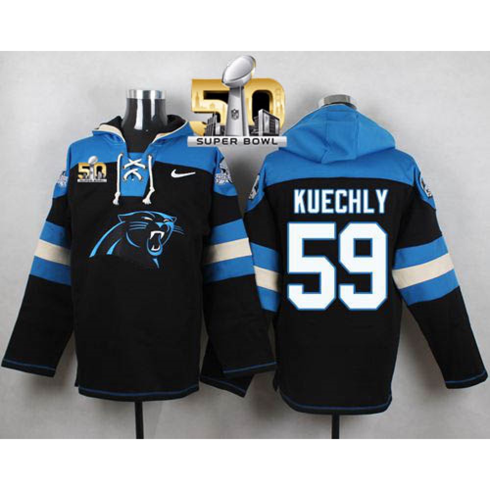 Panthers #59 Luke Kuechly Black Super Bowl 50 Player Pullover NFL Hoodie 1