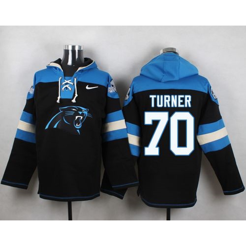 Panthers #70 Trai Turner Black Player Pullover NFL Hoodie 1
