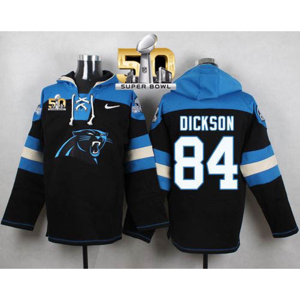 Panthers #84 Ed Dickson Black Super Bowl 50 Player Pullover NFL Hoodie 1