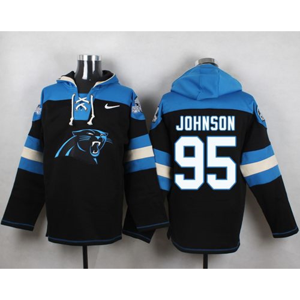 Panthers #95 Charles Johnson Black Player Pullover NFL Hoodie 1