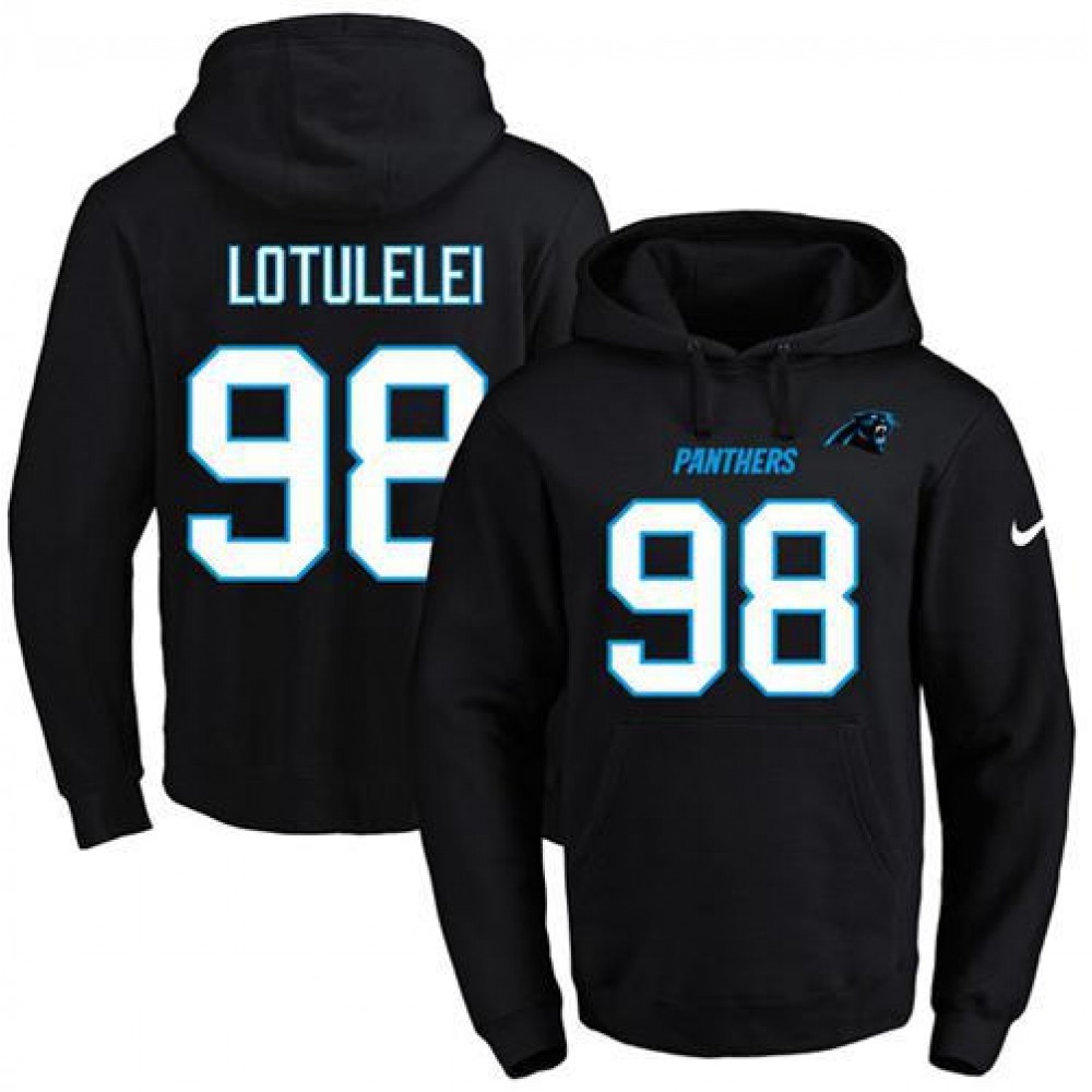 Panthers #98 Star Lotulelei Black Name & Number Pullover NFL Hoodie 1