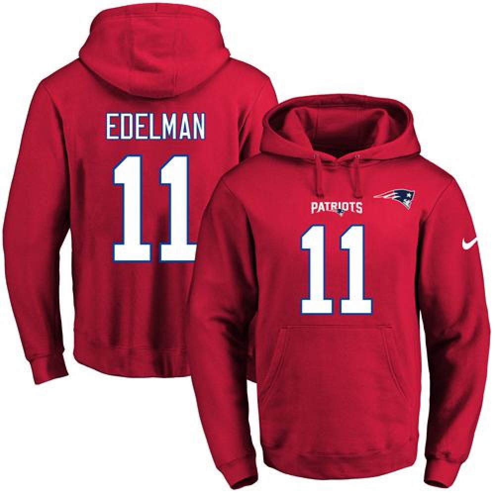 Patriots #11 Julian Edelman Red Name & Number Pullover NFL Hoodie 1