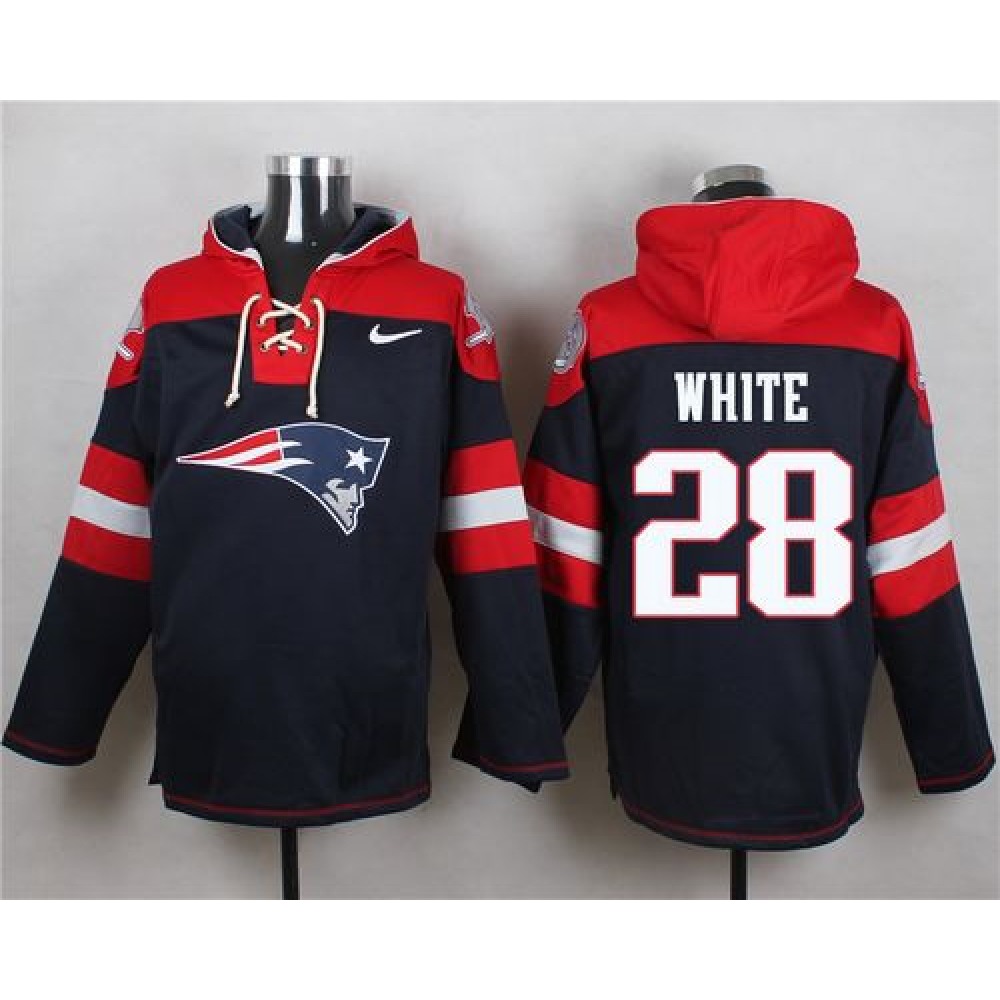 Patriots #28 James White Navy Blue Player Pullover NFL Hoodie 1