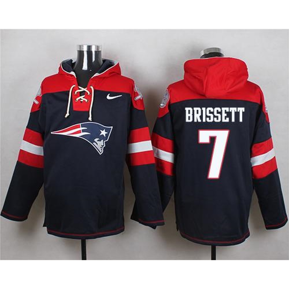 Patriots #7 Jacoby Brissett Navy Blue Player Pullover NFL Hoodie 1