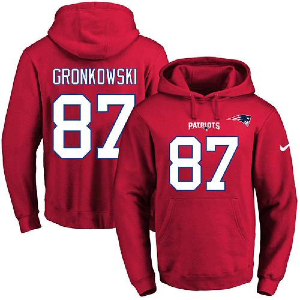 Patriots #87 Rob Gronkowski Red Name & Number Pullover NFL Hoodie 1