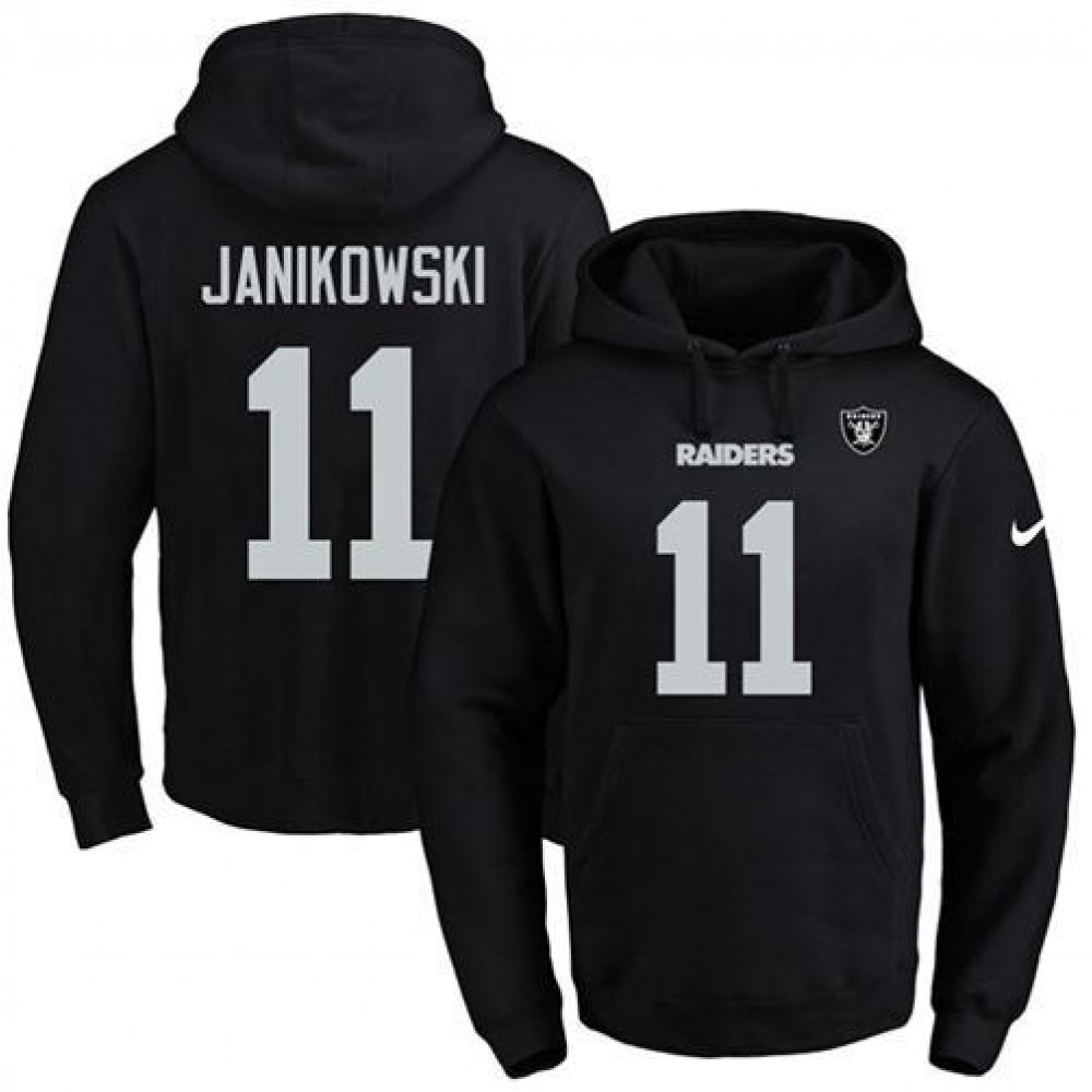 Raiders #11 Sebastian Janikowski Black Name & Number Pullover NFL Hoodie 1