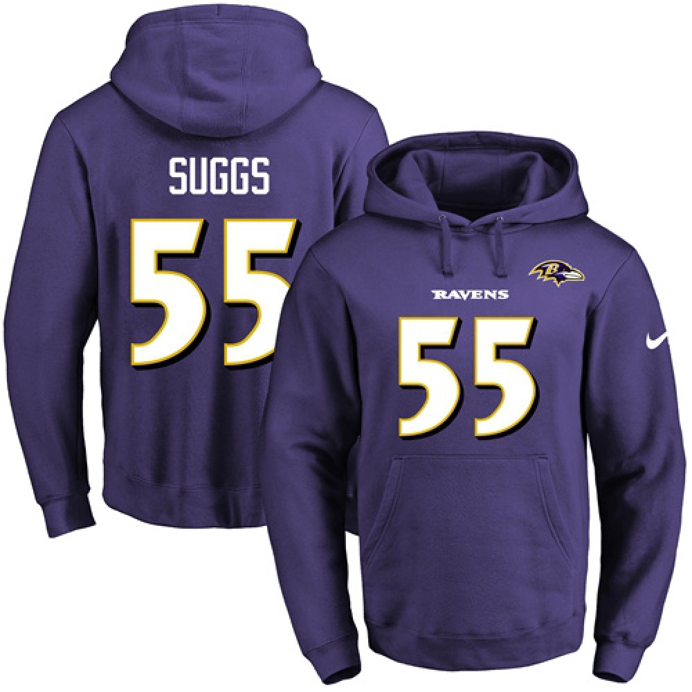 Ravens #55 Terrell Suggs Purple Name & Number Pullover NFL Hoodie 1