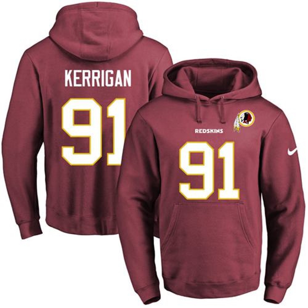 Redskins #91 Ryan Kerrigan Burgundy Red Name & Number Pullover NFL Hoodie 1
