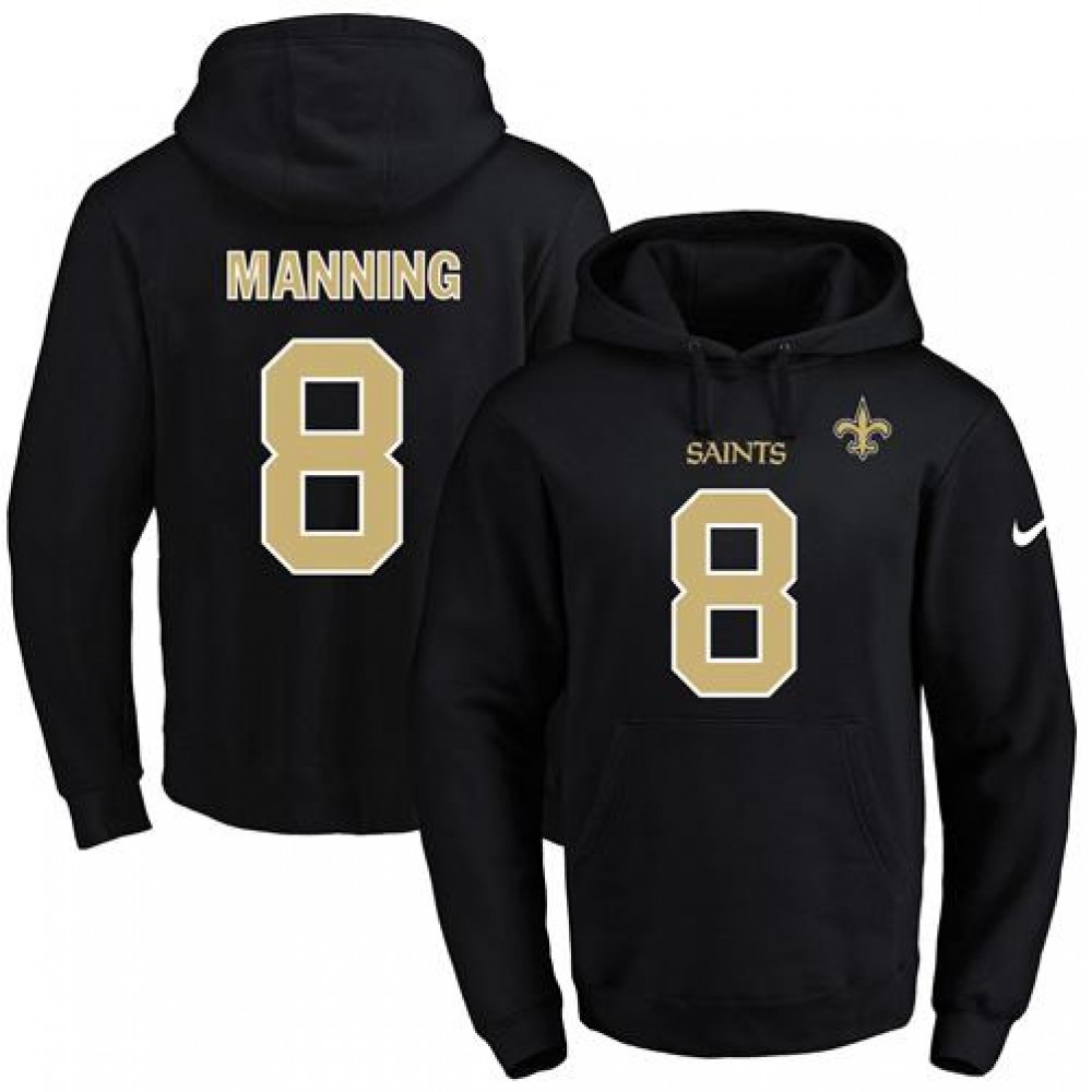 Saints #8 Archie Manning Black Name & Number Pullover NFL Hoodie 1