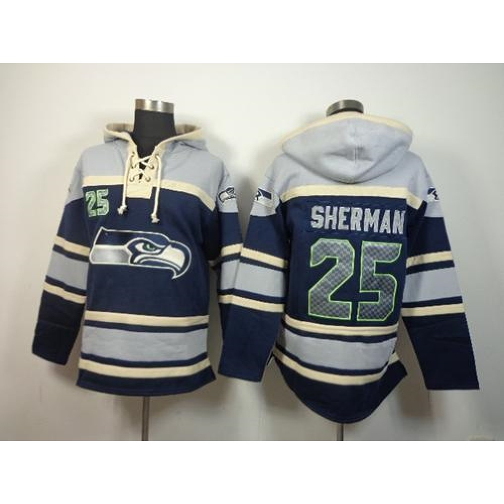 Seahawks #25 Richard Sherman Navy Blue Sawyer Hoodie Sweatshirt NFL Hoodie 1