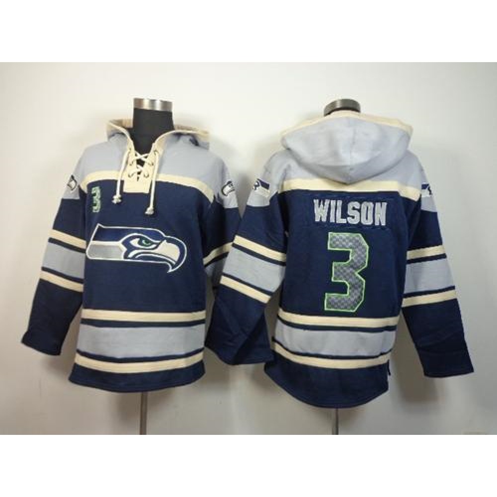 Seahawks #3 Russell Wilson Navy Blue Sawyer Hoodie Sweatshirt NFL Hoodie 1