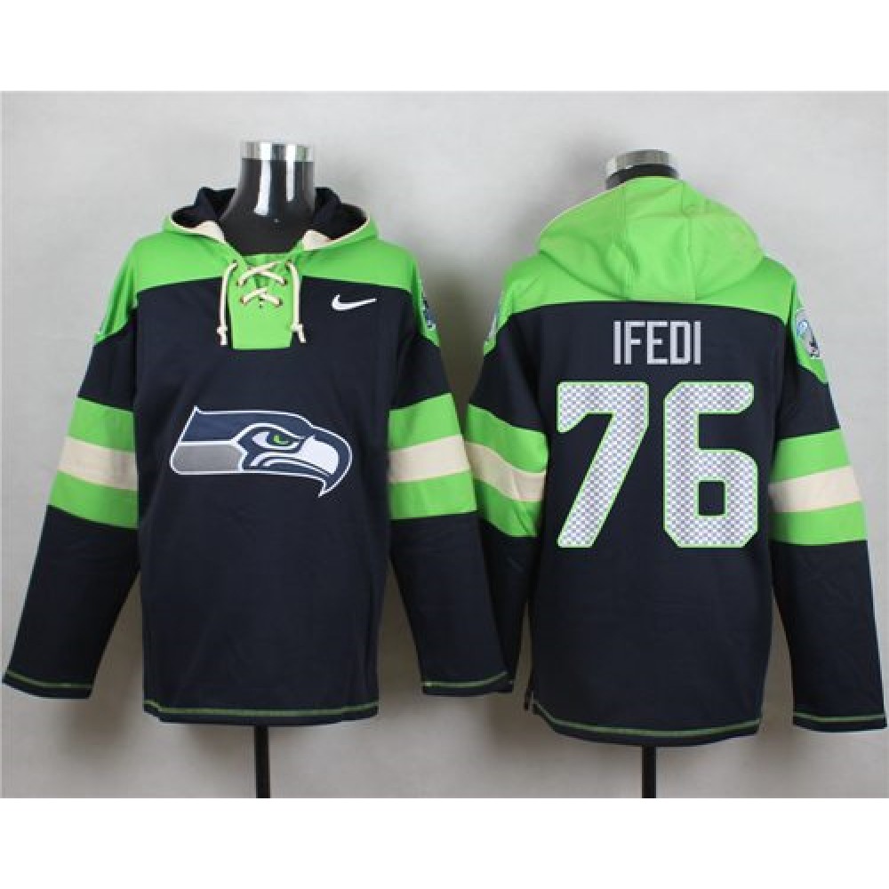 Seahawks #76 Germain Ifedi Navy Blue Player Pullover NFL Hoodie 1