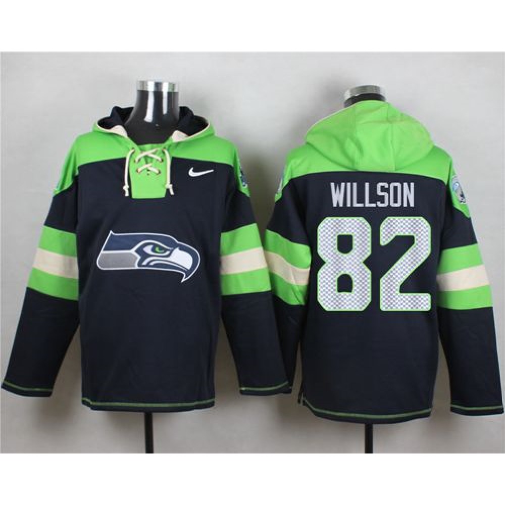 Seahawks #82 Luke Willson Steel Blue Player Pullover NFL Hoodie 1