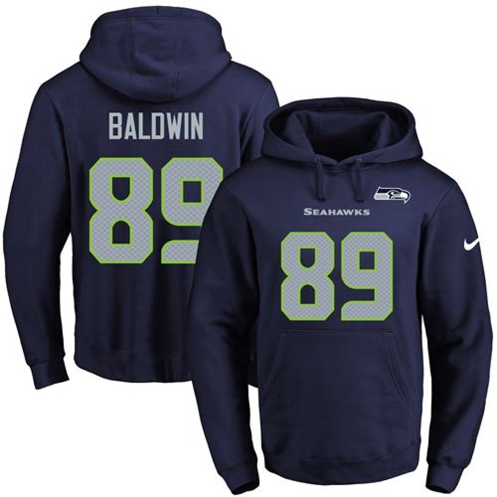 Seahawks #89 Doug Baldwin Navy Blue Name & Number Pullover NFL Hoodie 1