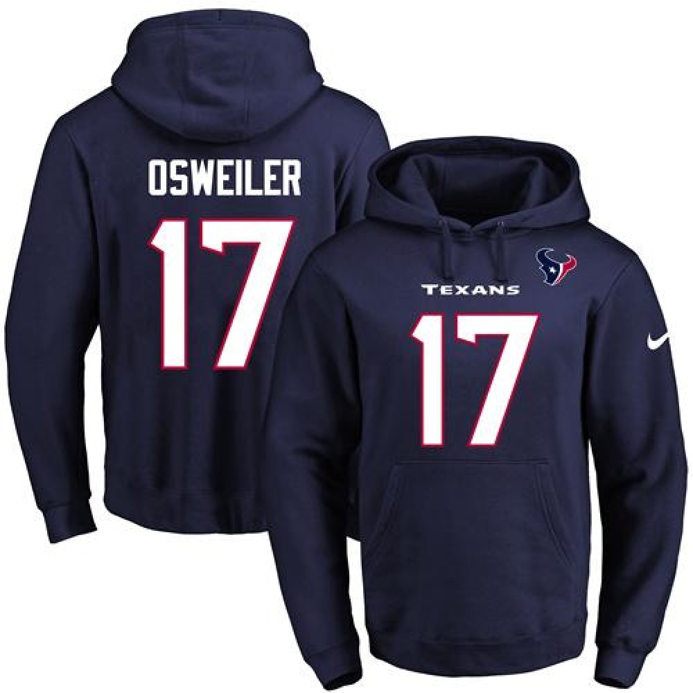 Texans #17 Brock Osweiler Navy Blue Name & Number Pullover NFL Hoodie 1
