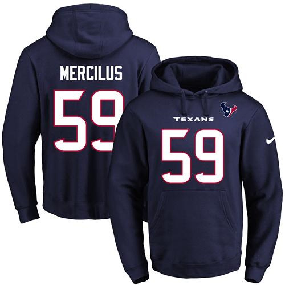 Texans #59 Whitney Mercilus Navy Blue Name & Number Pullover NFL Hoodie 1