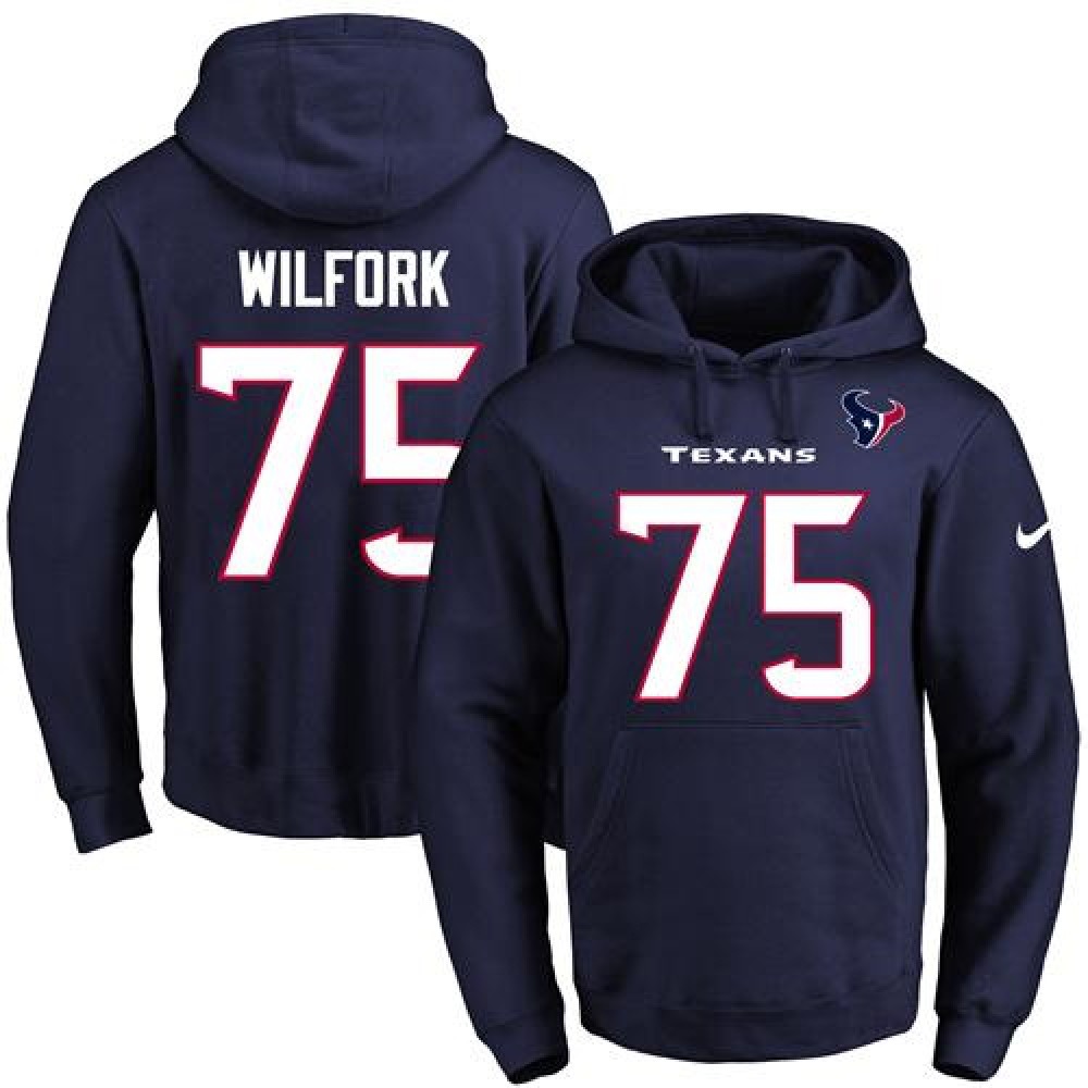 Texans #75 Vince Wilfork Navy Blue Name & Number Pullover NFL Hoodie 1