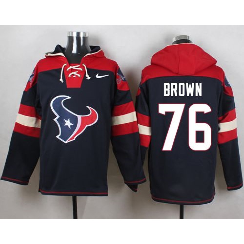 Texans #76 Duane Brown Navy Blue Player Pullover NFL Hoodie 1