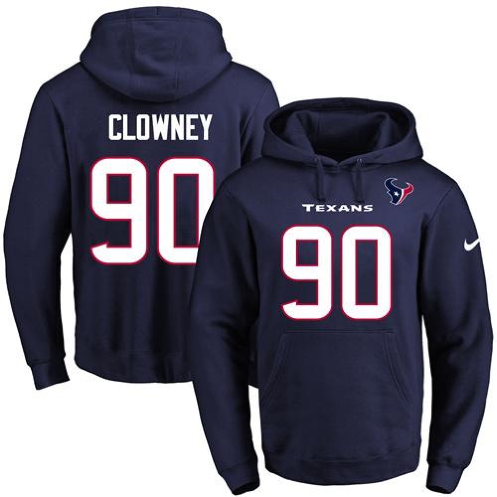 Texans #90 Jadeveon Clowney Navy Blue Name & Number Pullover NFL Hoodie 1