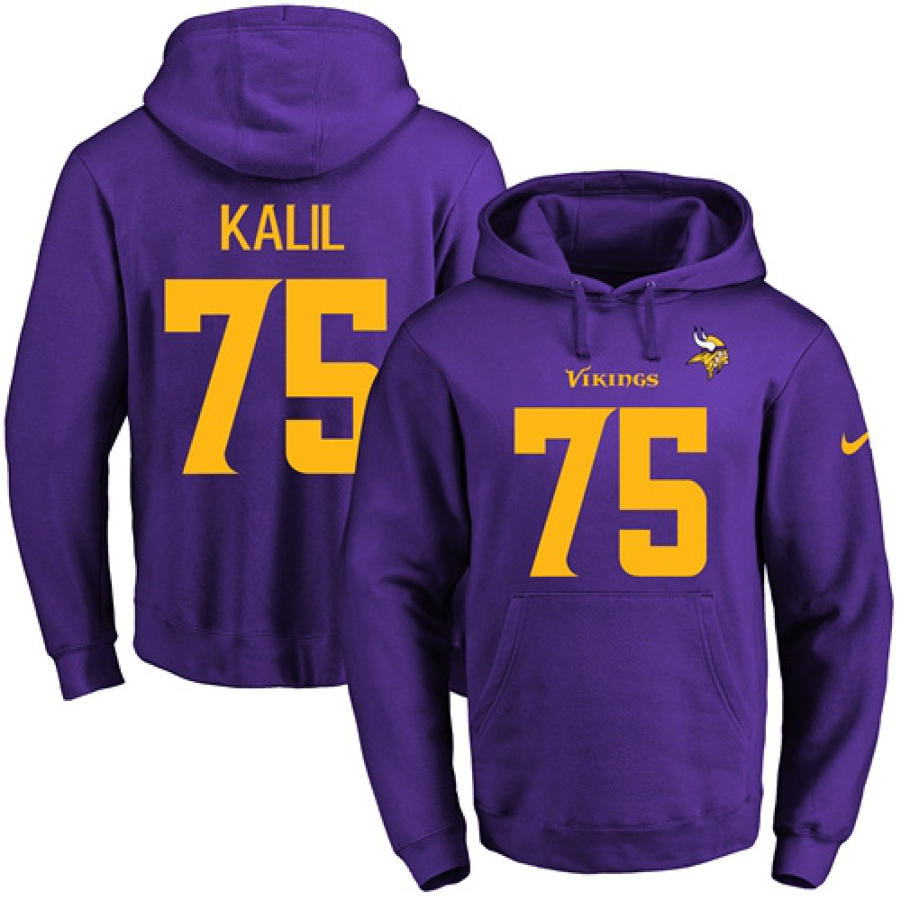 Vikings #75 Matt Kalil Purple(Gold No.) Name & Number Pullover NFL Hoodie 1