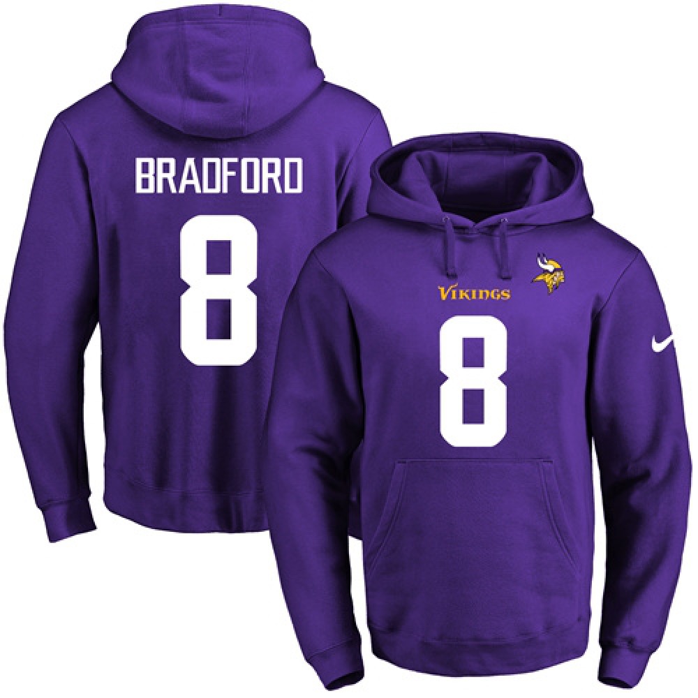 Vikings #8 Sam Bradford Purple Name & Number Pullover NFL Hoodie 1