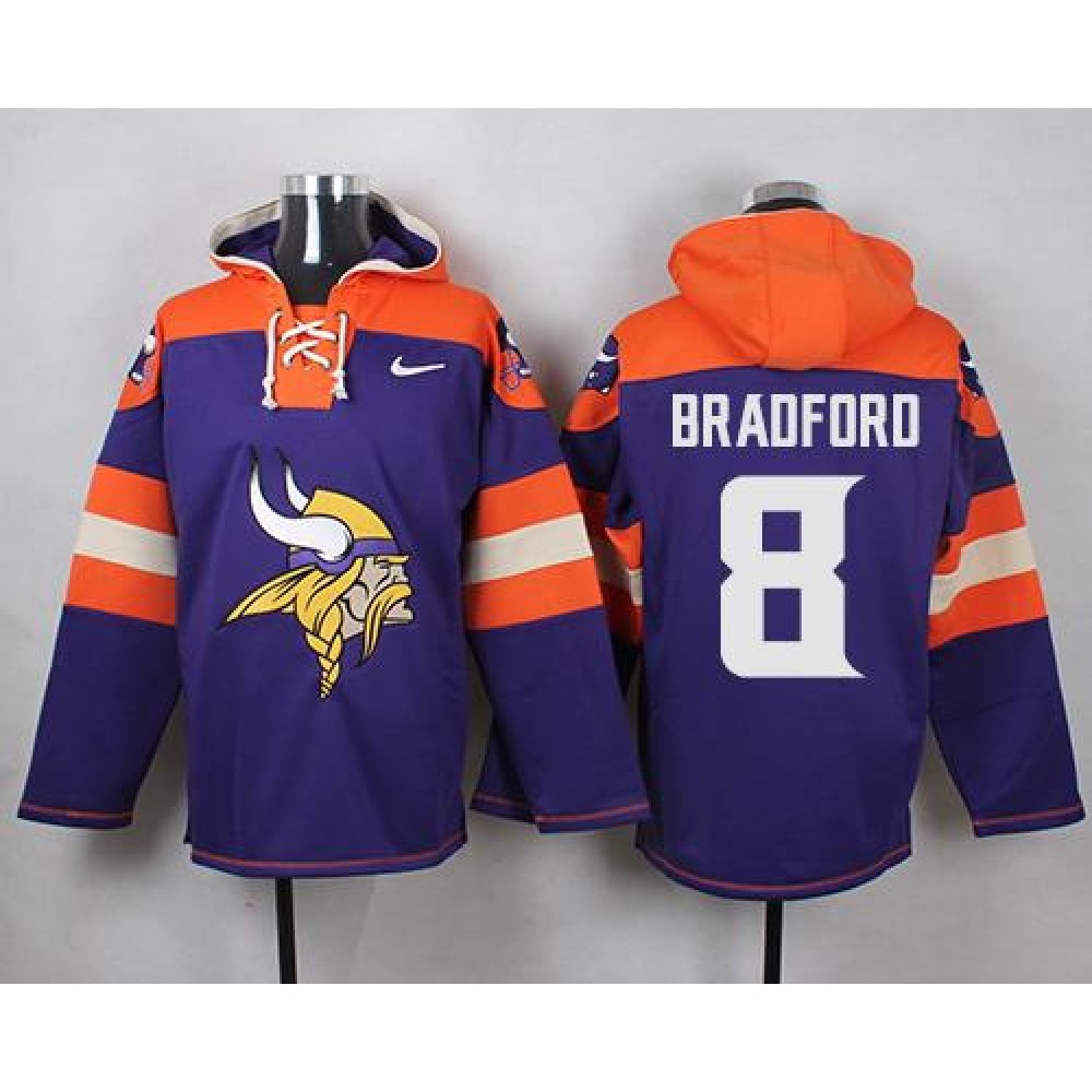Vikings #8 Sam Bradford Purple Player Pullover NFL Hoodie 1