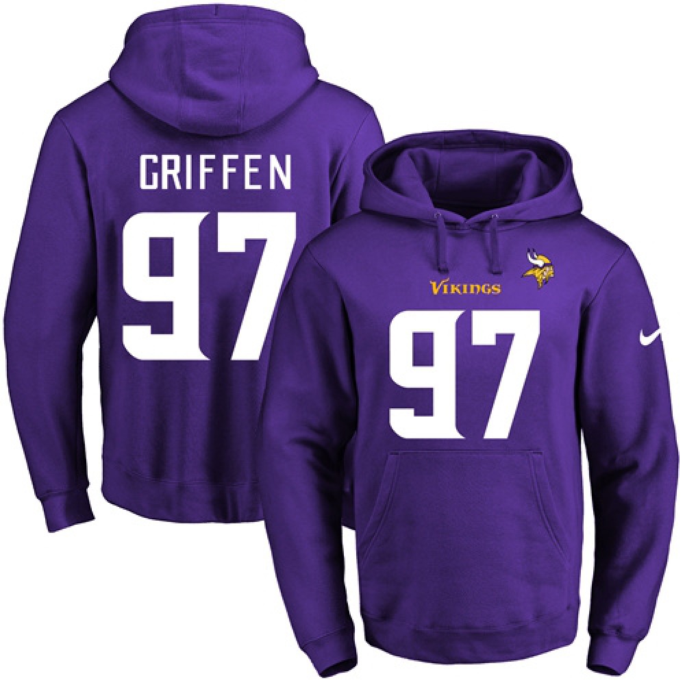 Vikings #97 Everson Griffen Purple Name & Number Pullover NFL Hoodie 1