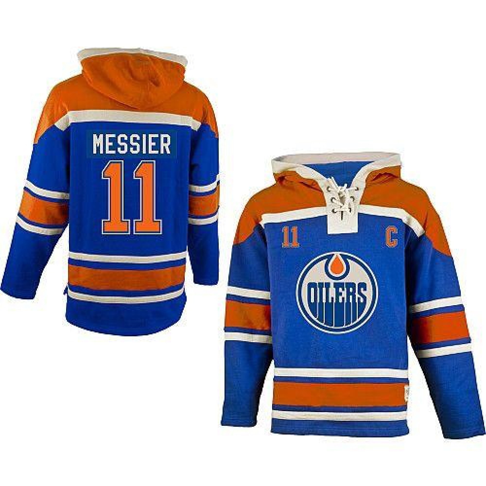 Oilers #11 Mark Messier Light Blue Sawyer Hooded Sweatshirt Stitched NHL Jersey 1