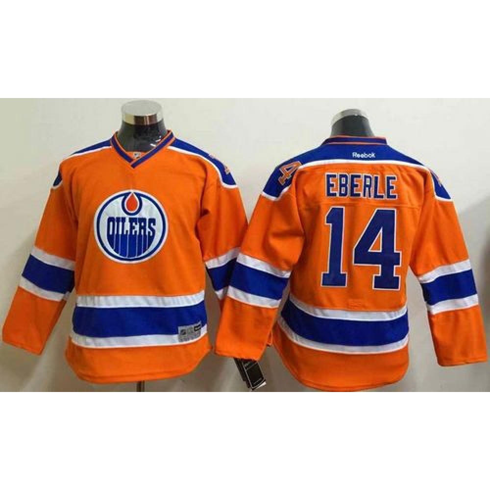 Oilers #14 Jordan Eberle Orange Stitched Youth NHL Jersey 1