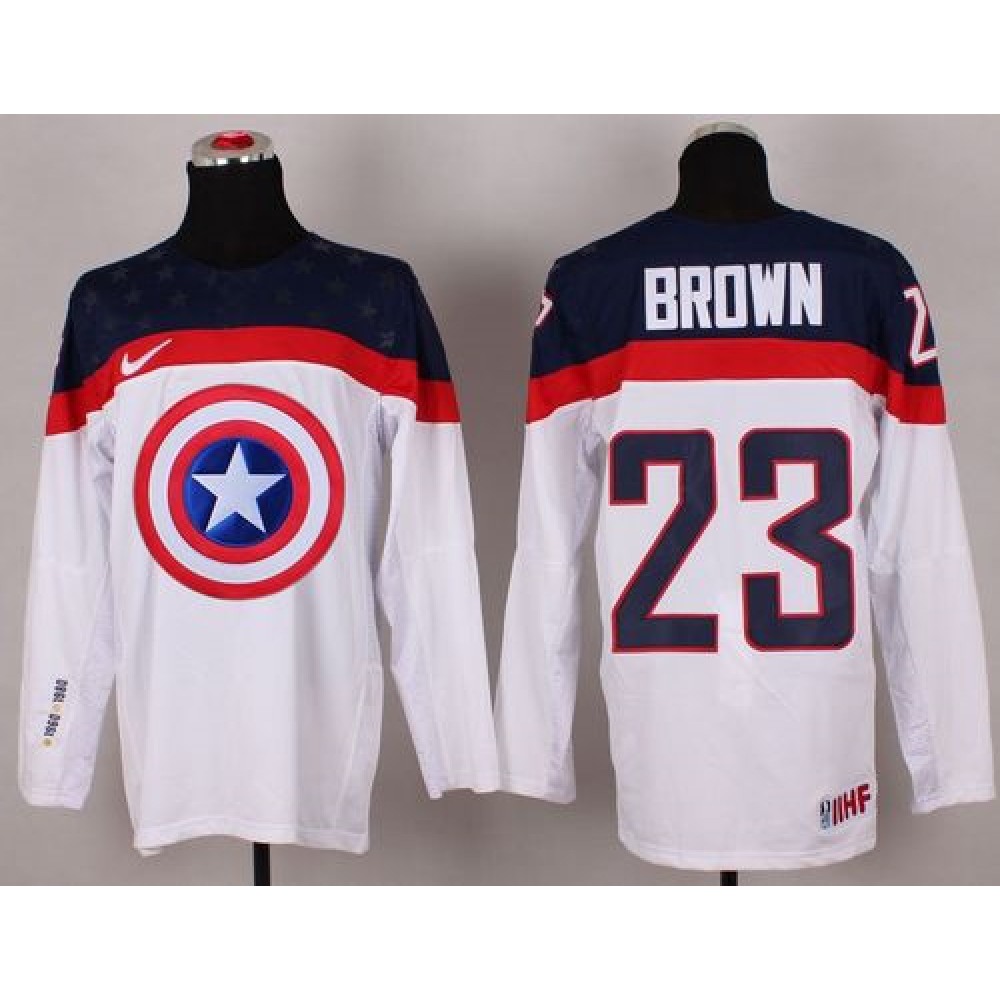 Olympic Team USA #23 Dustin Brown White Captain America Fashion Stitched NHL Jersey 1