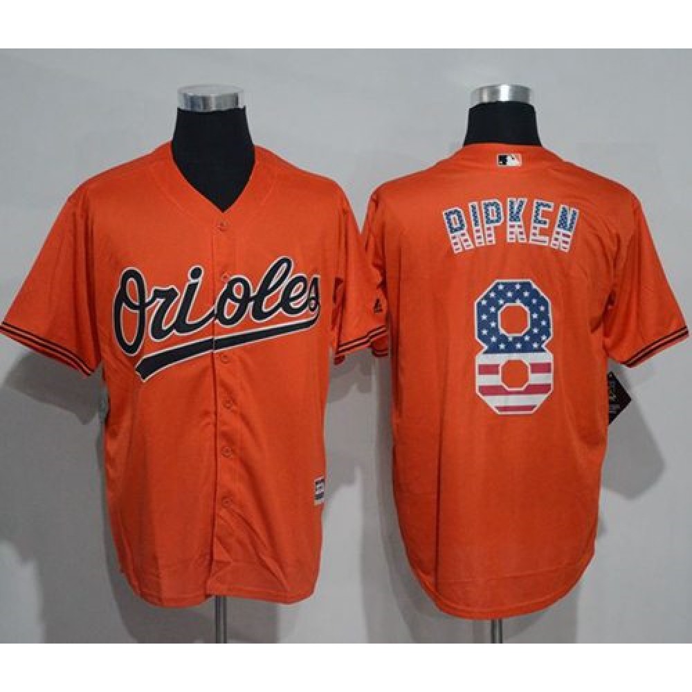 Orioles #8 Cal Ripken Orange USA Flag Fashion Stitched MLB Jersey 1