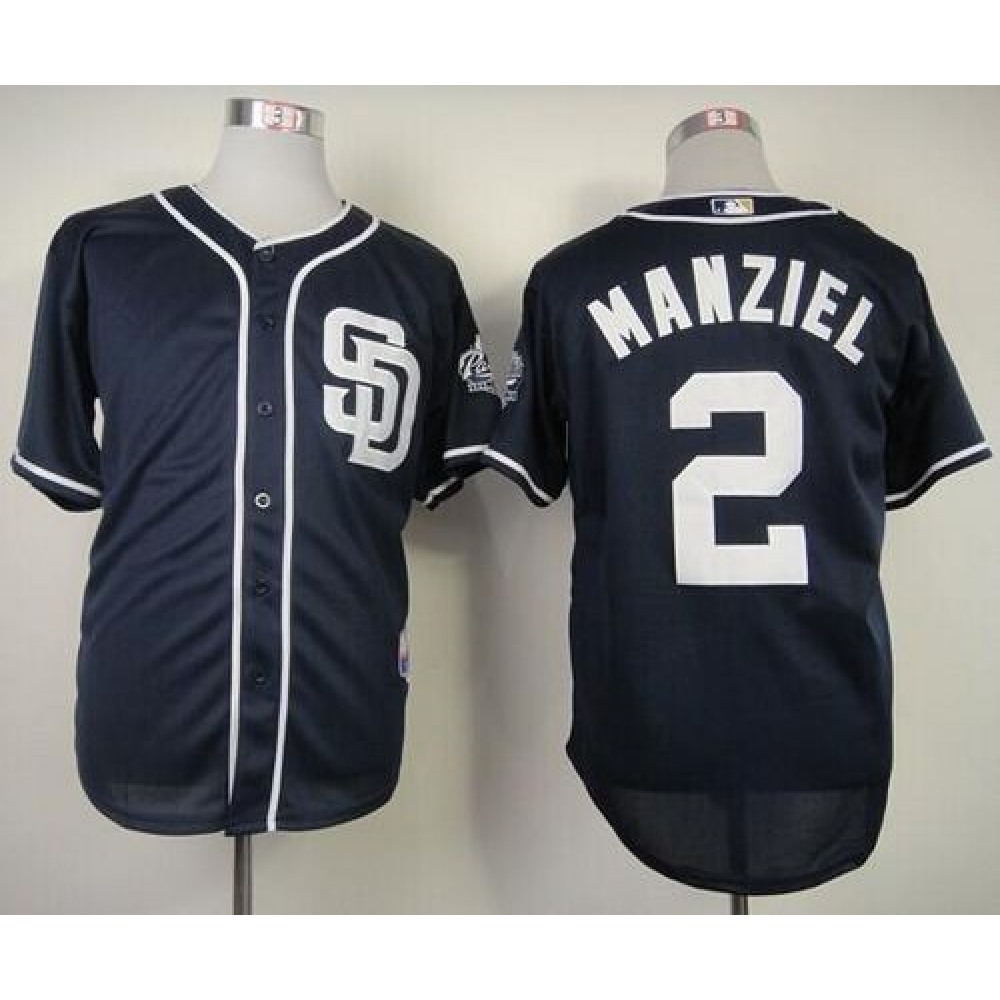 Padres #2 Johnny Manziel Navy Blue Cool Base Stitched MLB Jersey 1