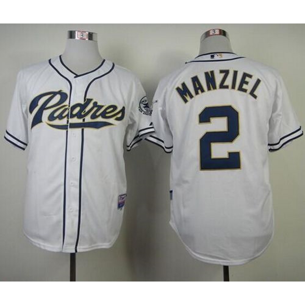 Padres #2 Johnny Manziel White Cool Base Stitched MLB Jersey 1