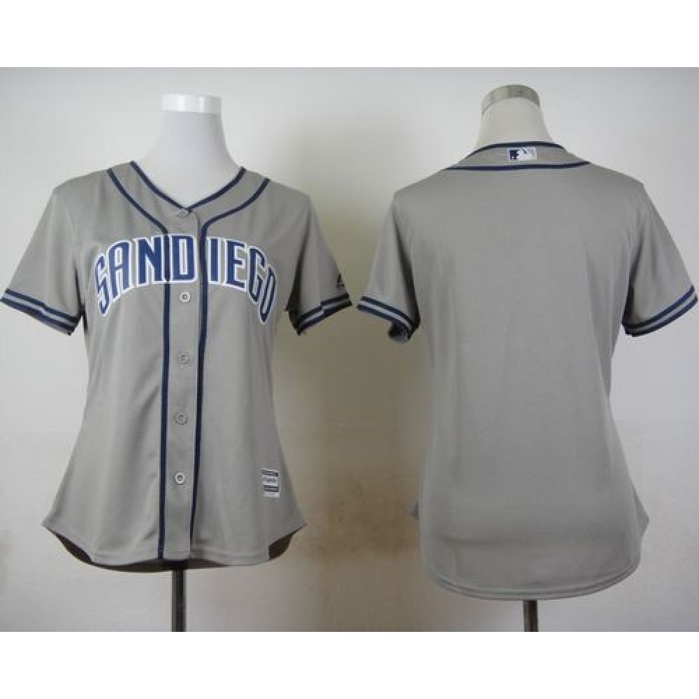 Padres Blank Grey Road Women's Stitched MLB Jersey 1