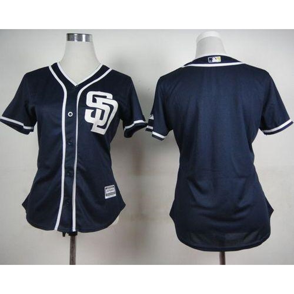 Padres Blank Navy Blue Alternate 1 Women's Stitched MLB Jersey 1