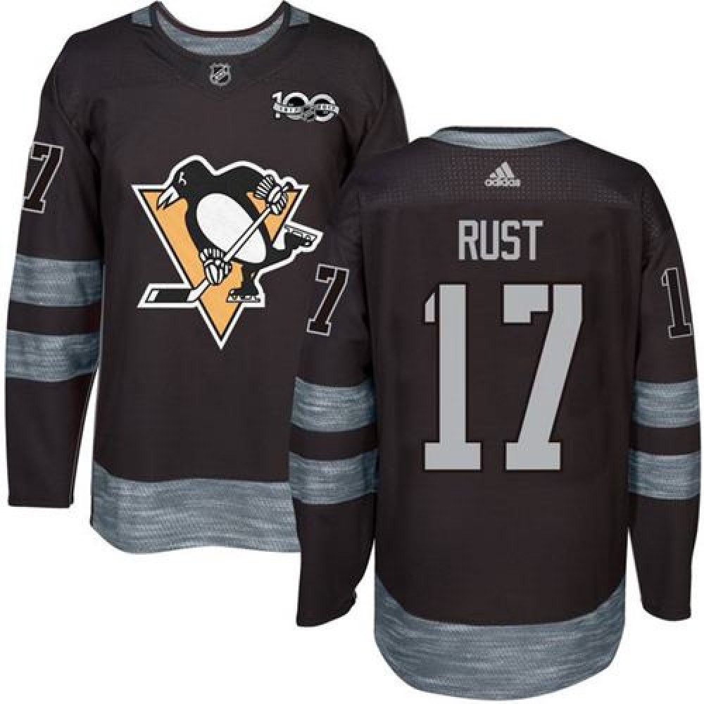 Penguins #17 Bryan Rust Black 1917-2017 100th Anniversary Stitched NHL Jersey 1