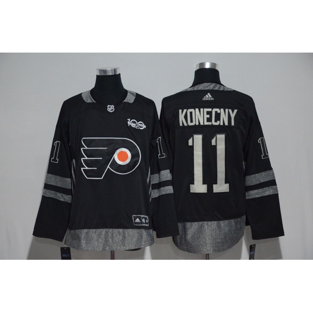 Philadelphia Flyers #11 Travis Konecny Black Men's 1917-2017 100th Anniversary Stitched NHL Jersey 1