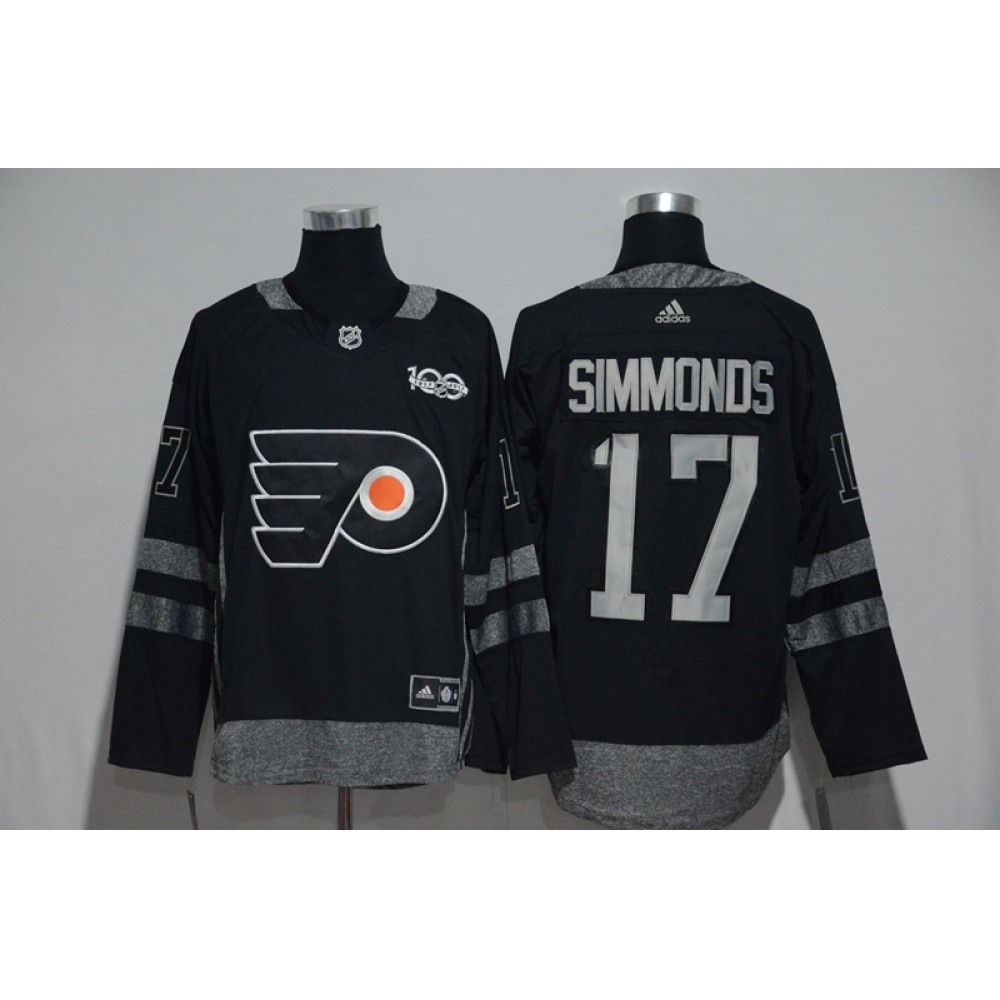 Philadelphia Flyers #17 Wayne Simmonds Black Men's 1917-2017 100th Anniversary Stitched NHL Jersey 1